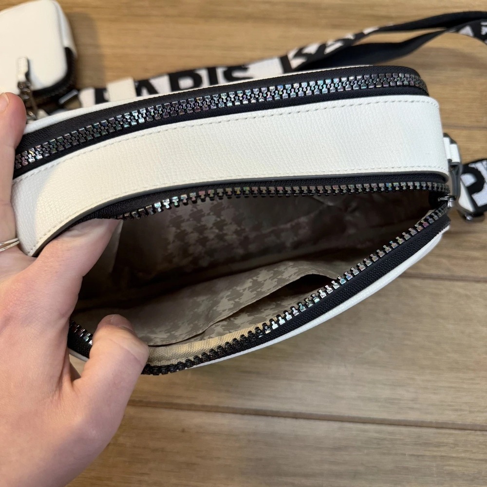 Karl Lagerfeld Maybelle Double Zip White Iridescent Crossbody Camera Bag Pouch - Picture 14 of 16
